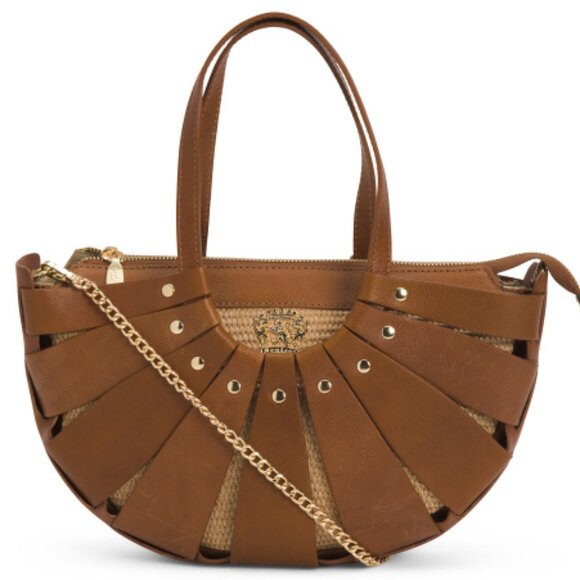 NWT✅ Pratesi Firenze Half Moon Leather & Straw Stud Details ✨ NWT & Dust Bag - Picture 1 of 17